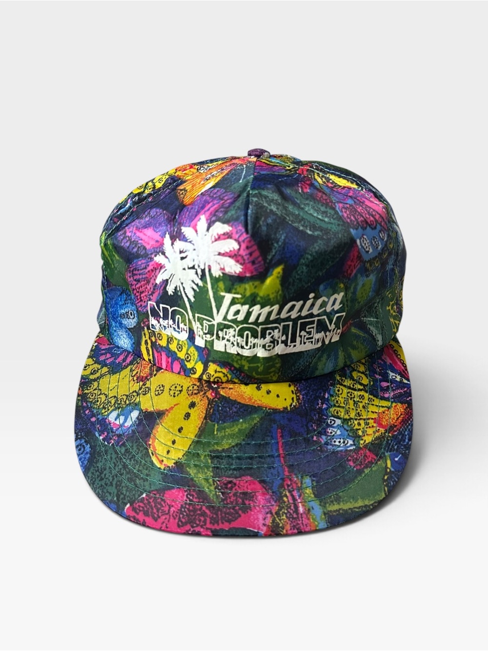 Vintage 90s Jamaica No Problem All Over Print Butterfly Tropical Snapback Hat